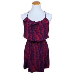 Parker Silk Dress Blouson Mini Racerback Sleeveless Red Blue Women's M